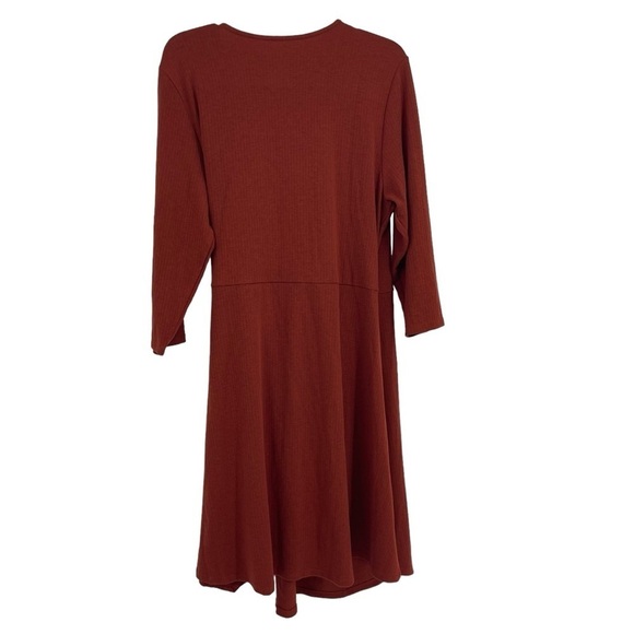 Soft Surroundings Dress Size 1X Womens V Neck Moc Wrap Ribbed Knit Rust Red - Picture 2 of 11